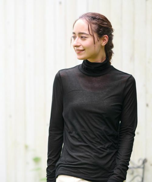 CARA O CRUZ / キャラ・オ・クルス カットソー | 洗えるタートルネックメッシュカットソー【CoC by CARA O CRUZ】(ブラック)