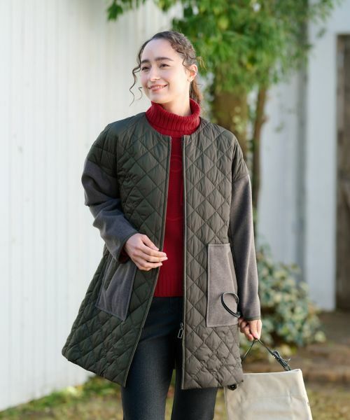 CARA O CRUZ / キャラ・オ・クルス その他アウター | 【防寒】異素材MIXキルティングコート【あったか】 | 詳細1