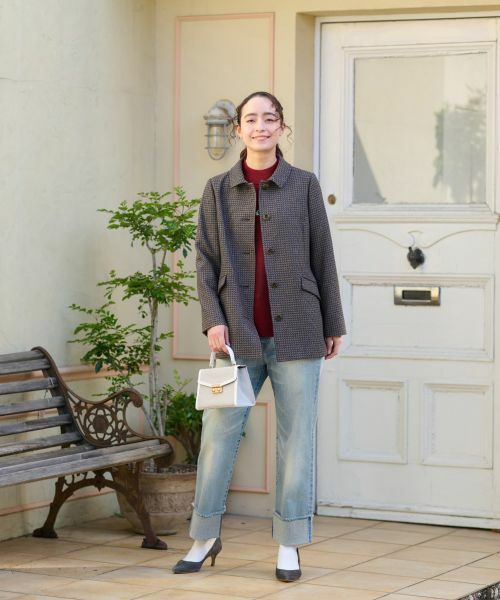 CARA O CRUZ / キャラ・オ・クルス テーラードジャケット | ジャージのチェックコート【MANTECO】【RECYCLE WOOL】 | 詳細7