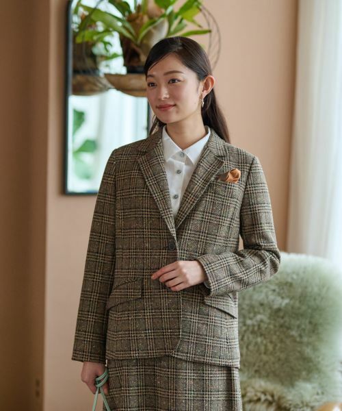CARA O CRUZ / キャラ・オ・クルス テーラードジャケット | ツイードチェックのジャージジャケット【PONTE TORTO】【セットアップ】 | 詳細14