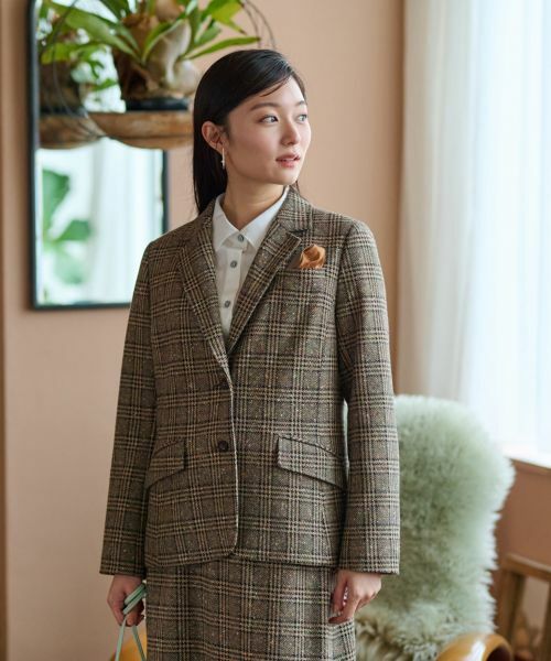 CARA O CRUZ / キャラ・オ・クルス テーラードジャケット | ツイードチェックのジャージジャケット【PONTE TORTO】【セットアップ】 | 詳細15