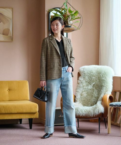 CARA O CRUZ / キャラ・オ・クルス テーラードジャケット | ツイードチェックのジャージジャケット【PONTE TORTO】【セットアップ】 | 詳細4