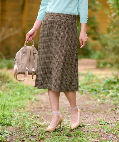 CARA O CRUZ / キャラ・オ・クルス ミニ・ひざ丈スカート | ツイードチェックのジャージスカート【PONTE TORTO】【セットアップ】 | 詳細1