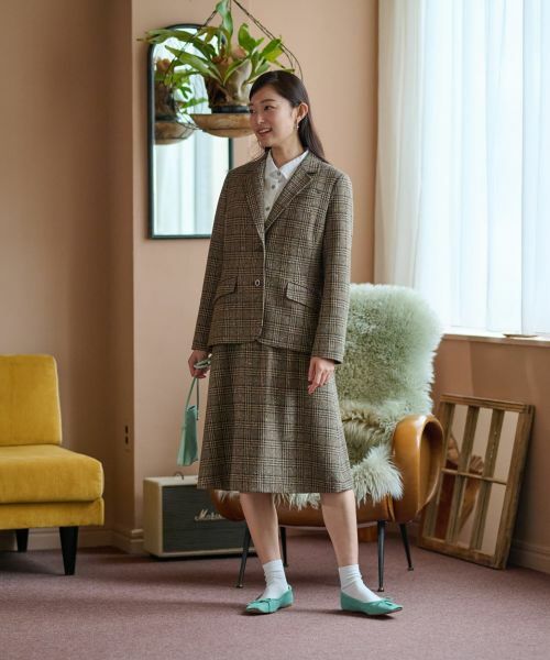 CARA O CRUZ / キャラ・オ・クルス ミニ・ひざ丈スカート | ツイードチェックのジャージスカート【PONTE TORTO】【セットアップ】 | 詳細15