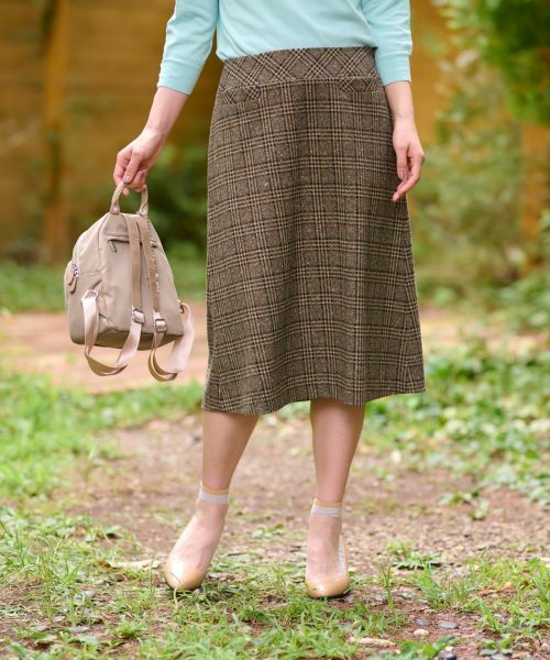 CARA O CRUZ / キャラ・オ・クルス ミニ・ひざ丈スカート | ツイードチェックのジャージスカート【PONTE TORTO】【セットアップ】 | 詳細2