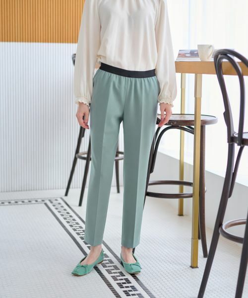 CARA O CRUZ/キャラ・オ・クルス 洗える ウエストゴムセンタープレスパンツ ミントグリーン 13(XL)