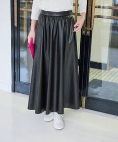 CARA O CRUZ / キャラ・オ・クルス ミニ・ひざ丈スカート | ウエスト伸縮 合皮フレアスカート