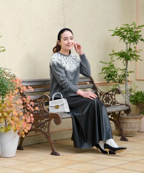 CARA O CRUZ / キャラ・オ・クルス ミニ・ひざ丈スカート | ウエスト伸縮 合皮フレアスカート | 詳細1