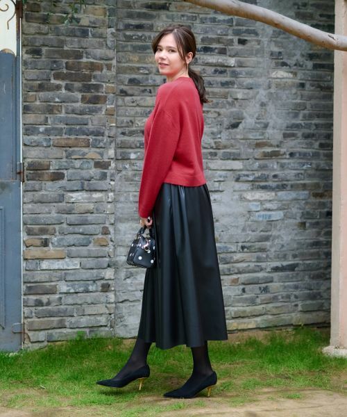 CARA O CRUZ / キャラ・オ・クルス ミニ・ひざ丈スカート | ウエスト伸縮 合皮フレアスカート | 詳細10