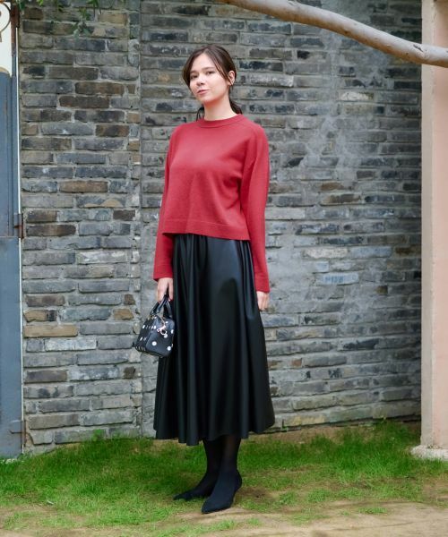 CARA O CRUZ / キャラ・オ・クルス ミニ・ひざ丈スカート | ウエスト伸縮 合皮フレアスカート | 詳細11