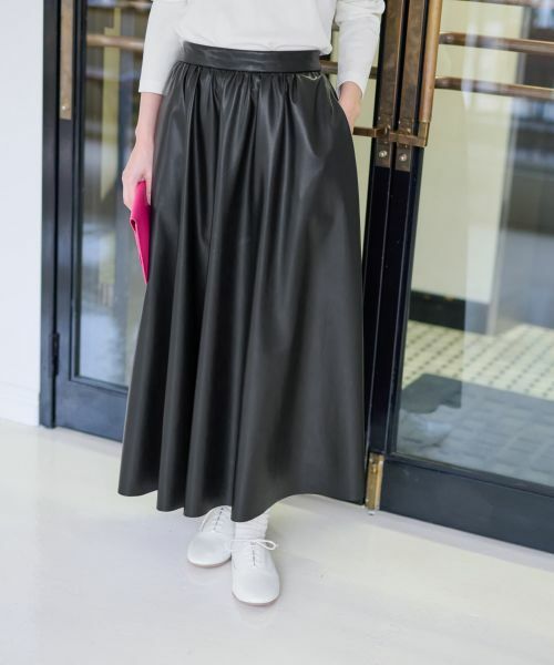 CARA O CRUZ / キャラ・オ・クルス ミニ・ひざ丈スカート | ウエスト伸縮 合皮フレアスカート | 詳細12