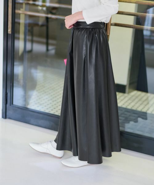 CARA O CRUZ / キャラ・オ・クルス ミニ・ひざ丈スカート | ウエスト伸縮 合皮フレアスカート | 詳細13