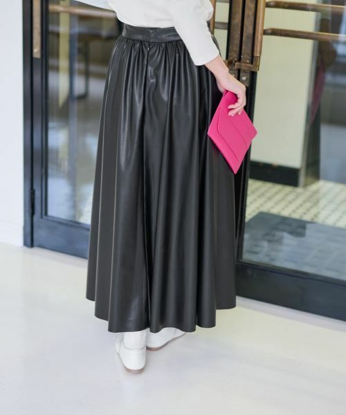 CARA O CRUZ / キャラ・オ・クルス ミニ・ひざ丈スカート | ウエスト伸縮 合皮フレアスカート | 詳細14