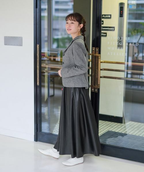 CARA O CRUZ / キャラ・オ・クルス ミニ・ひざ丈スカート | ウエスト伸縮 合皮フレアスカート | 詳細17