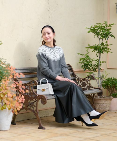 CARA O CRUZ / キャラ・オ・クルス ミニ・ひざ丈スカート | ウエスト伸縮 合皮フレアスカート | 詳細2