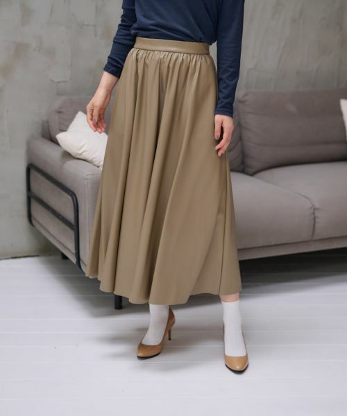 CARA O CRUZ / キャラ・オ・クルス ミニ・ひざ丈スカート | ウエスト伸縮 合皮フレアスカート | 詳細28