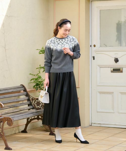 CARA O CRUZ / キャラ・オ・クルス ミニ・ひざ丈スカート | ウエスト伸縮 合皮フレアスカート | 詳細4