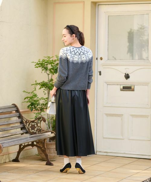 CARA O CRUZ / キャラ・オ・クルス ミニ・ひざ丈スカート | ウエスト伸縮 合皮フレアスカート | 詳細6