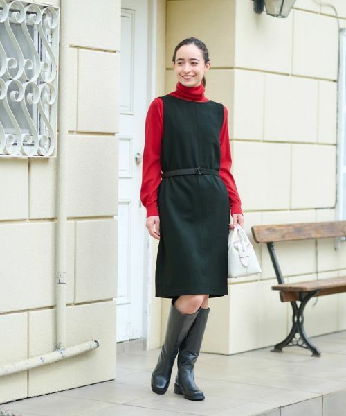 CARA O CRUZ / キャラ・オ・クルス ロング・マキシ丈ワンピース | ベルト付きジャンパースカート【ピンクリボン】 | 詳細10