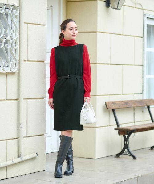 CARA O CRUZ / キャラ・オ・クルス ロング・マキシ丈ワンピース | ベルト付きジャンパースカート【ピンクリボン】 | 詳細11