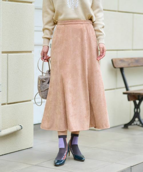 CARA O CRUZ / キャラ・オ・クルス ミニ・ひざ丈スカート | 洗える ウエスト伸縮コーデュロイスカート【ピンクリボン】【セットアップ】 | 詳細1