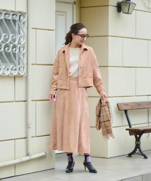 CARA O CRUZ / キャラ・オ・クルス ミニ・ひざ丈スカート | 洗える ウエスト伸縮コーデュロイスカート【ピンクリボン】【セットアップ】 | 詳細9