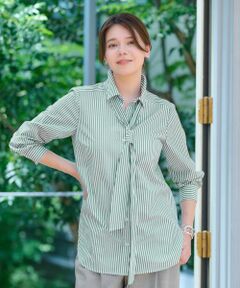 CARA O CRUZ / キャラ・オ・クルス シャツ・ブラウス | 洗える タイ付きストライプシャツ【CoC by CARA O CRUZ】