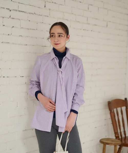 CARA O CRUZ / キャラ・オ・クルス シャツ・ブラウス | 洗える タイ付きストライプシャツ【CoC by CARA O CRUZ】 | 詳細14