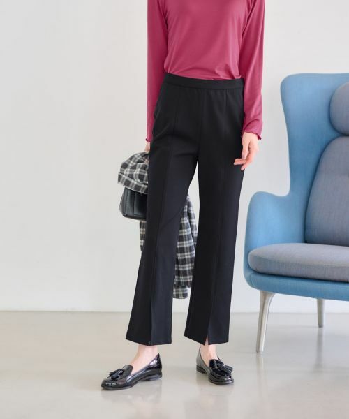 CARA O CRUZ / キャラ・オ・クルス その他パンツ | 洗える前裾スリットパンツ【CoC by CARA O CRUZ】(ネイビー)