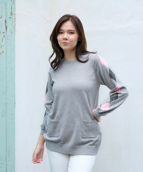 CARA O CRUZ / キャラ・オ・クルス ニット・セーター | 洗える 袖アーガイルのチュニックニット【CoC by CARA O CRUZ】 | 詳細1