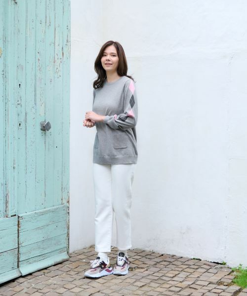 CARA O CRUZ / キャラ・オ・クルス ニット・セーター | 洗える 袖アーガイルのチュニックニット【CoC by CARA O CRUZ】 | 詳細12