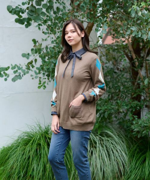 CARA O CRUZ / キャラ・オ・クルス ニット・セーター | 洗える 袖アーガイルのチュニックニット【CoC by CARA O CRUZ】 | 詳細16