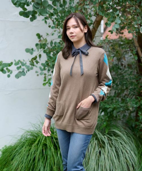 CARA O CRUZ / キャラ・オ・クルス ニット・セーター | 洗える 袖アーガイルのチュニックニット【CoC by CARA O CRUZ】 | 詳細17