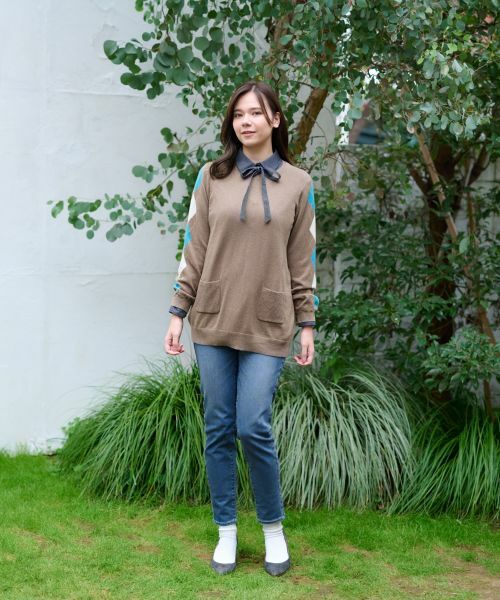 CARA O CRUZ / キャラ・オ・クルス ニット・セーター | 洗える 袖アーガイルのチュニックニット【CoC by CARA O CRUZ】 | 詳細18