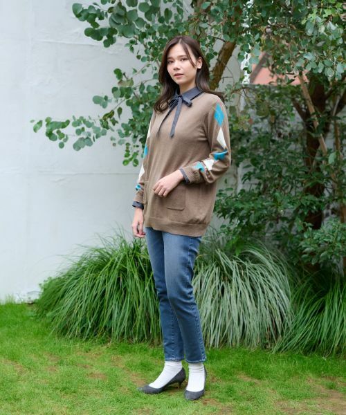CARA O CRUZ / キャラ・オ・クルス ニット・セーター | 洗える 袖アーガイルのチュニックニット【CoC by CARA O CRUZ】 | 詳細19