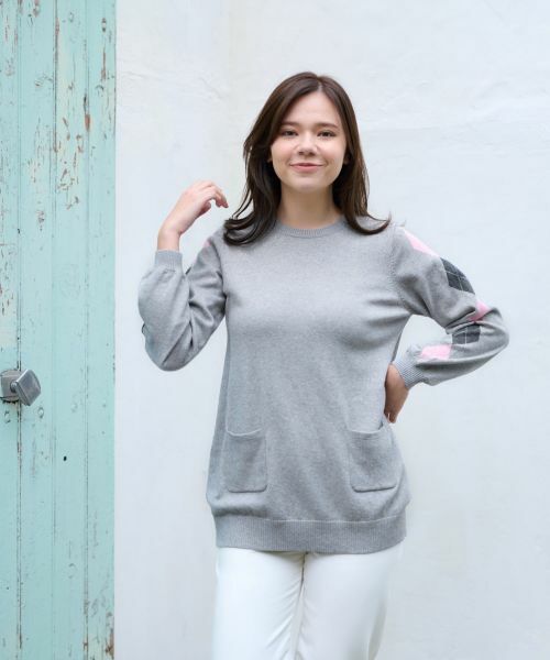 CARA O CRUZ / キャラ・オ・クルス ニット・セーター | 洗える 袖アーガイルのチュニックニット【CoC by CARA O CRUZ】 | 詳細2