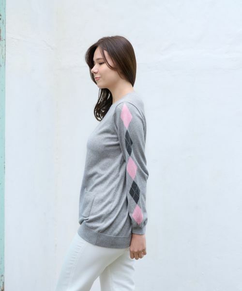 CARA O CRUZ / キャラ・オ・クルス ニット・セーター | 洗える 袖アーガイルのチュニックニット【CoC by CARA O CRUZ】 | 詳細4