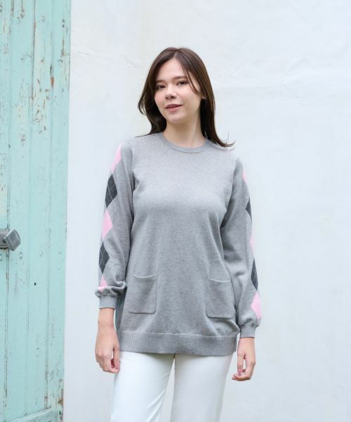 CARA O CRUZ / キャラ・オ・クルス ニット・セーター | 洗える 袖アーガイルのチュニックニット【CoC by CARA O CRUZ】 | 詳細6