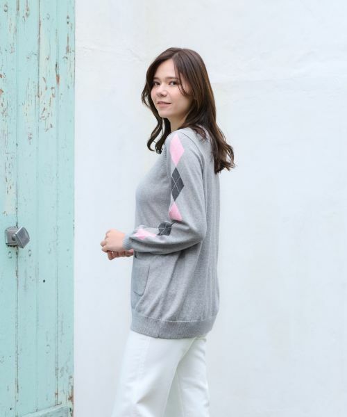 CARA O CRUZ / キャラ・オ・クルス ニット・セーター | 洗える 袖アーガイルのチュニックニット【CoC by CARA O CRUZ】 | 詳細7