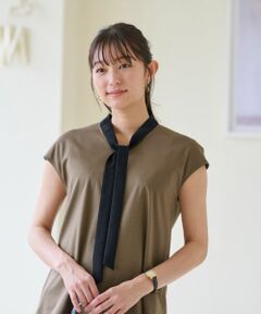 CARA O CRUZ / キャラ・オ・クルス カットソー | 洗える バイカラーボウタイフレンチスリーブトップス