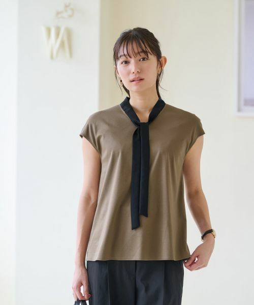 CARA O CRUZ / キャラ・オ・クルス カットソー | 洗える バイカラーボウタイフレンチスリーブトップス | 詳細10