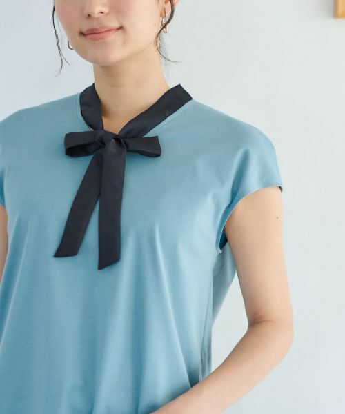 CARA O CRUZ / キャラ・オ・クルス カットソー | 洗える バイカラーボウタイフレンチスリーブトップス | 詳細17