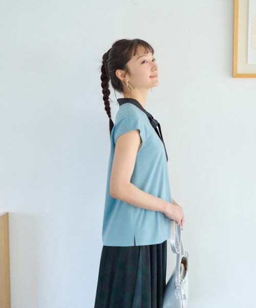 CARA O CRUZ / キャラ・オ・クルス カットソー | 洗える バイカラーボウタイフレンチスリーブトップス | 詳細3