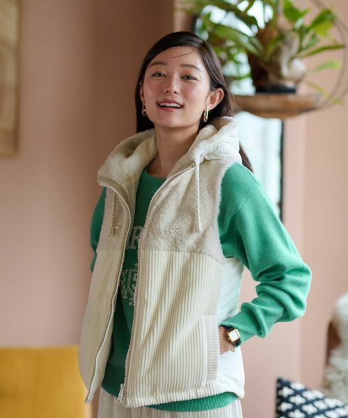 CARA O CRUZ / キャラ・オ・クルス テーラードジャケット | シープと中わたの異素材MIXベスト【LISA　CONTE】【あったか】 | 詳細1