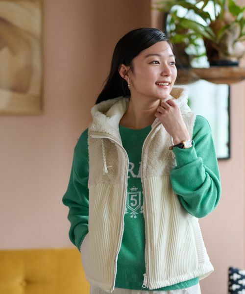 CARA O CRUZ / キャラ・オ・クルス テーラードジャケット | シープと中わたの異素材MIXベスト【LISA　CONTE】【あったか】 | 詳細2