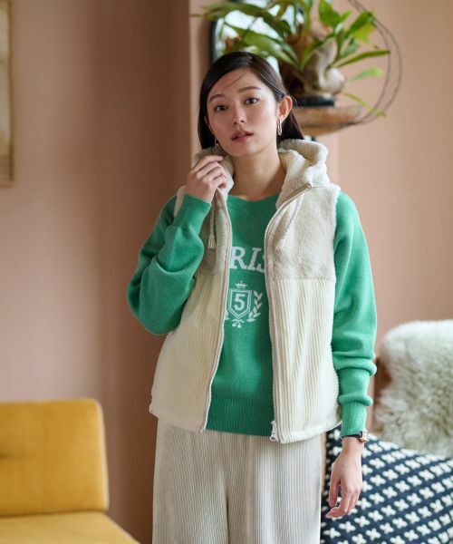 CARA O CRUZ / キャラ・オ・クルス テーラードジャケット | シープと中わたの異素材MIXベスト【LISA　CONTE】【あったか】 | 詳細3