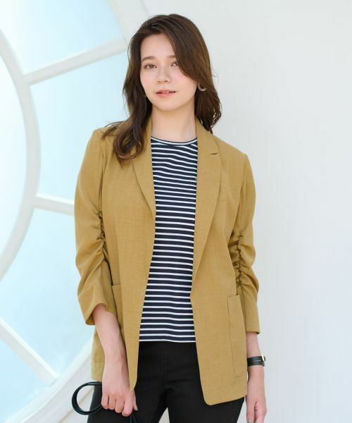 CARA O CRUZ/キャラ・オ・クルス 洗える 袖シャーリングジャケット キャメル系 9(M)