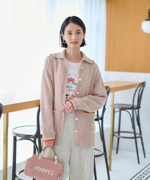 CARA O CRUZ/キャラ・オ・クルス ミックスヤーンカーディガン オレンジ系 9(M)