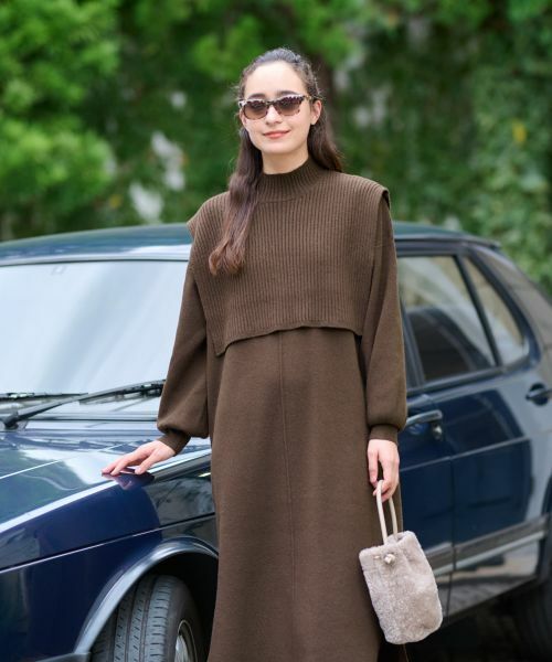 CARA O CRUZ / キャラ・オ・クルス ドレス | 3WAY ニットのワンピースアンサンブル(ダークブラウン系)