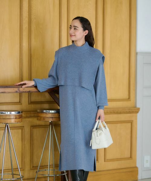 CARA O CRUZ / キャラ・オ・クルス ドレス | 3WAY ニットのワンピースアンサンブル(ブルー系)